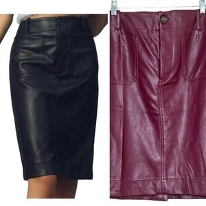 Maeve by Anthropologie Colette Faux Leather Pencil Skirt Burgundy Plus Size 1X